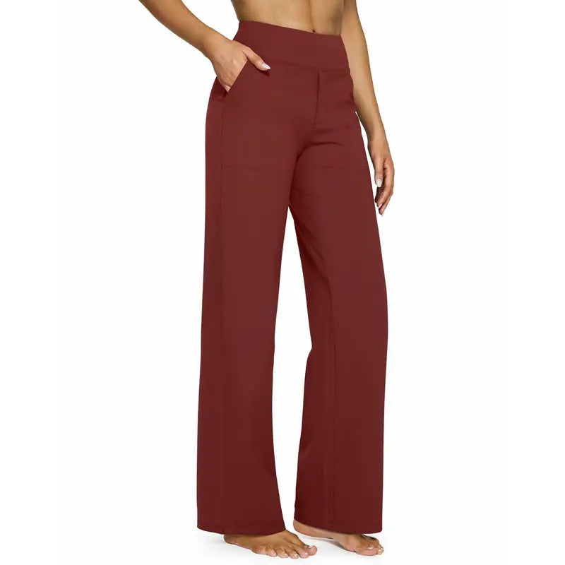 Women’s High-Waist Stretch Wide-Leg Pants with Pockets