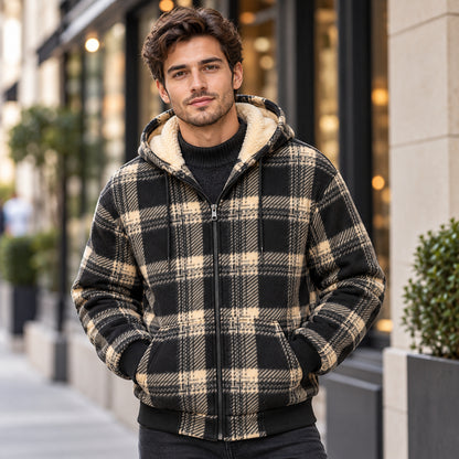Men’s Plaid Fleece-Lined Zip-Up Hoodie Jacket