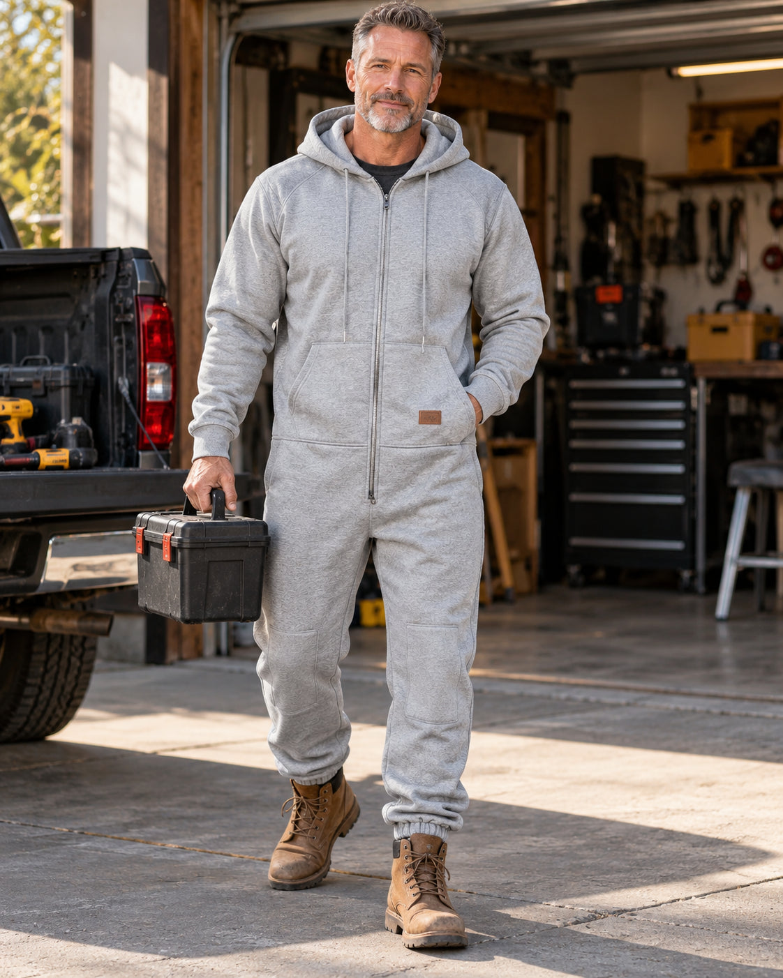 Men's Lightweight Stretch Full-Zip Hooded One-Piece Jumpsuit