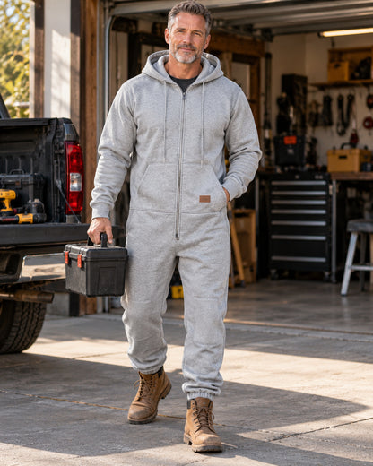 Men's Lightweight Stretch Full-Zip Hooded One-Piece Jumpsuit