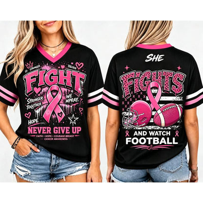 Women’s Pink Ribbon Breast Cancer Awareness Game Day Jersey Shirt