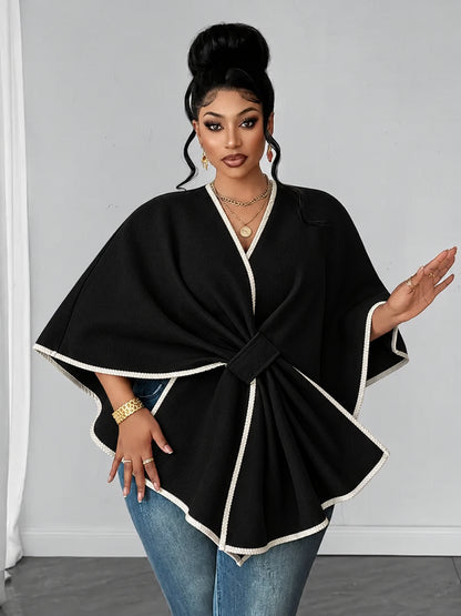 Women's Elegant Contrast-Trim Wrap Cape