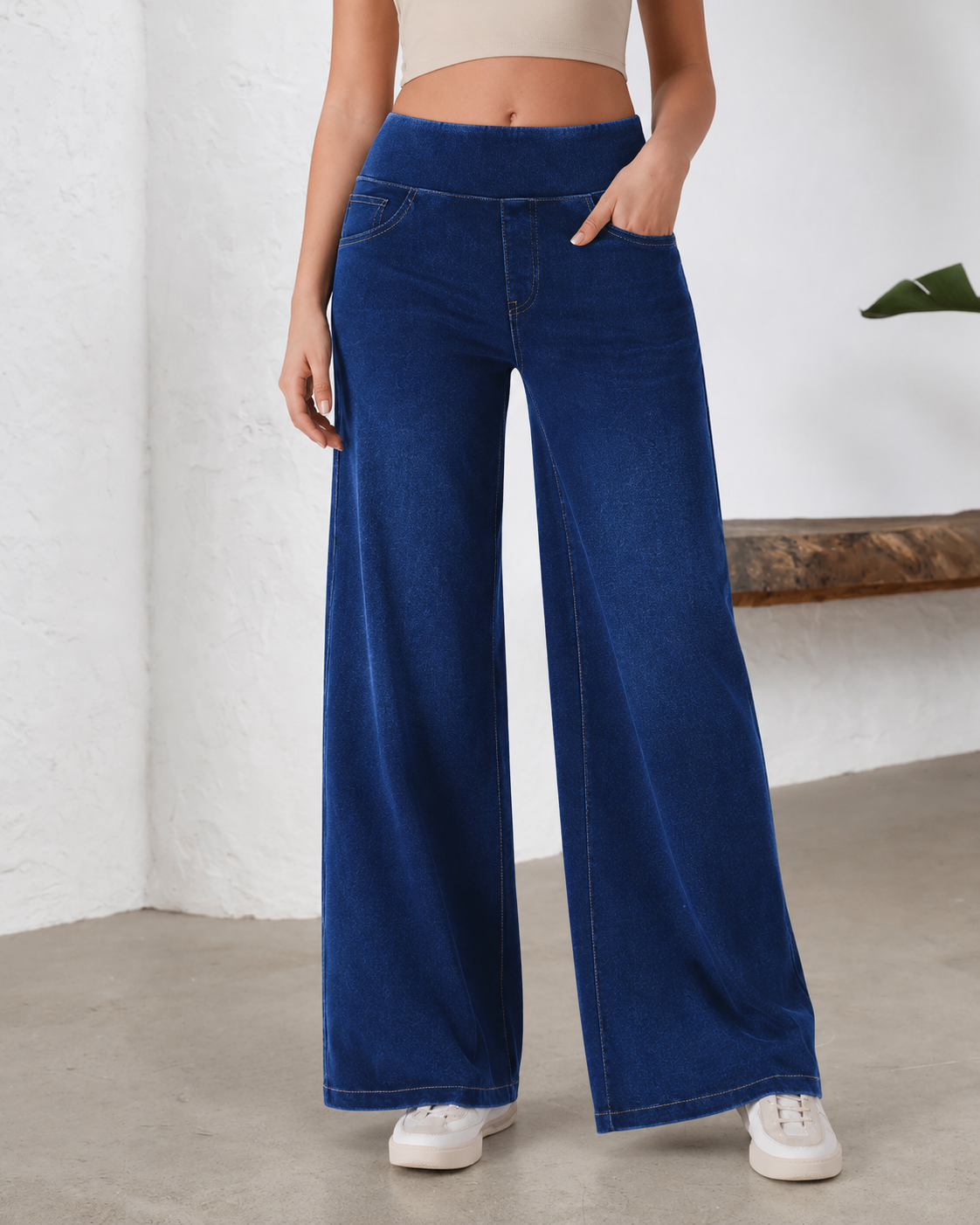 Plus Size High-Waist Tummy Control Stretch Wide-Leg Jeans