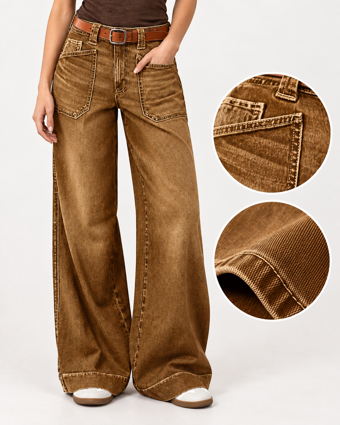 Women's Vintage Washed Wide-Leg Denim Jeans