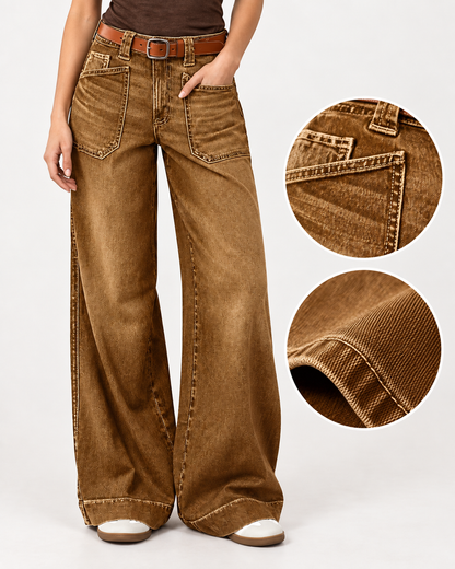 Women's Vintage Washed Wide-Leg Denim Jeans