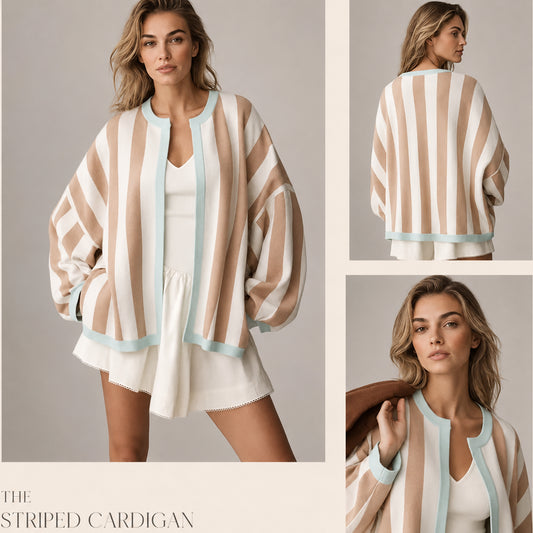 Women's Oversized Striped Knit Cardigan