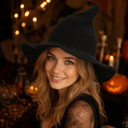 Women’s Knit Witch Hat with Wide Brim