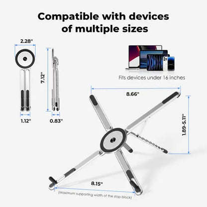 💻 Foldable Aluminum Laptop Stand – Built-in Magnetic Phone Holder, Portable for Laptops & Tablets