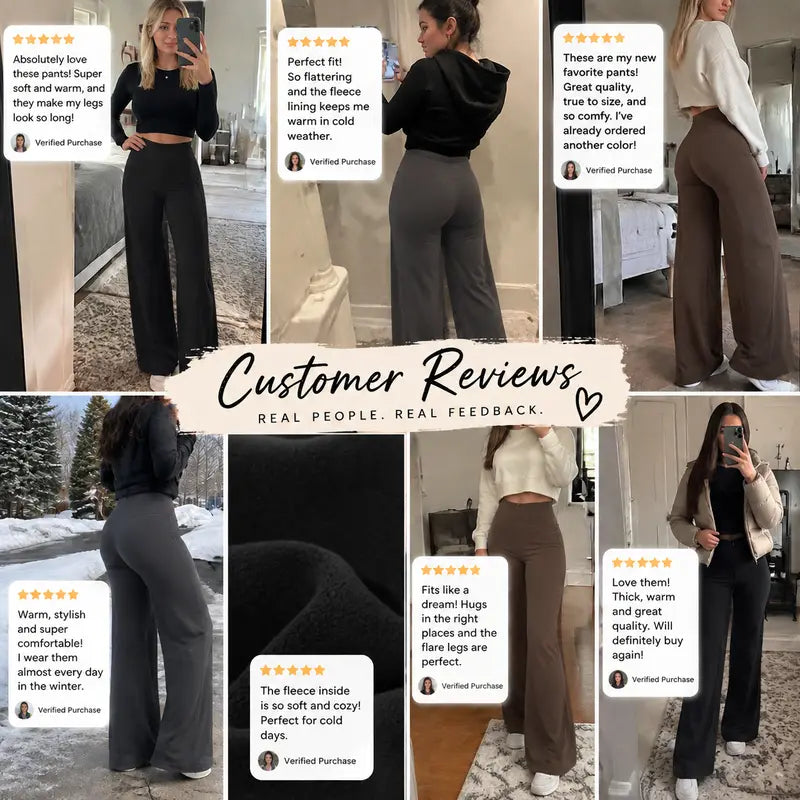 Women's High-Waisted Butt-Lifting Fleece-Lined Wide-Leg Pants
