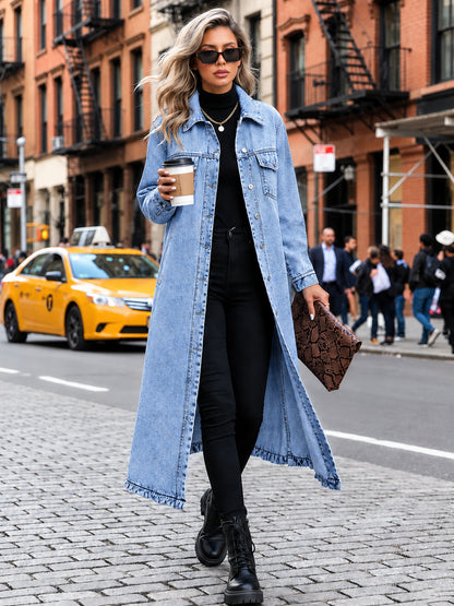 Women's Classic Longline Denim Trench Coat
