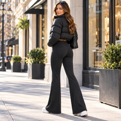 Women's Fleece-Lined High-Waisted Flare Leggings with Pockets