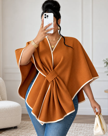 Women's Elegant Contrast-Trim Wrap Cape