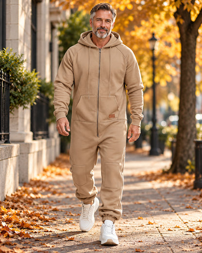 Men's Lightweight Stretch Full-Zip Hooded One-Piece Jumpsuit