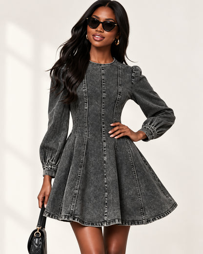 Women’s Vintage Stretch Denim Fit & Flare Mini Dress