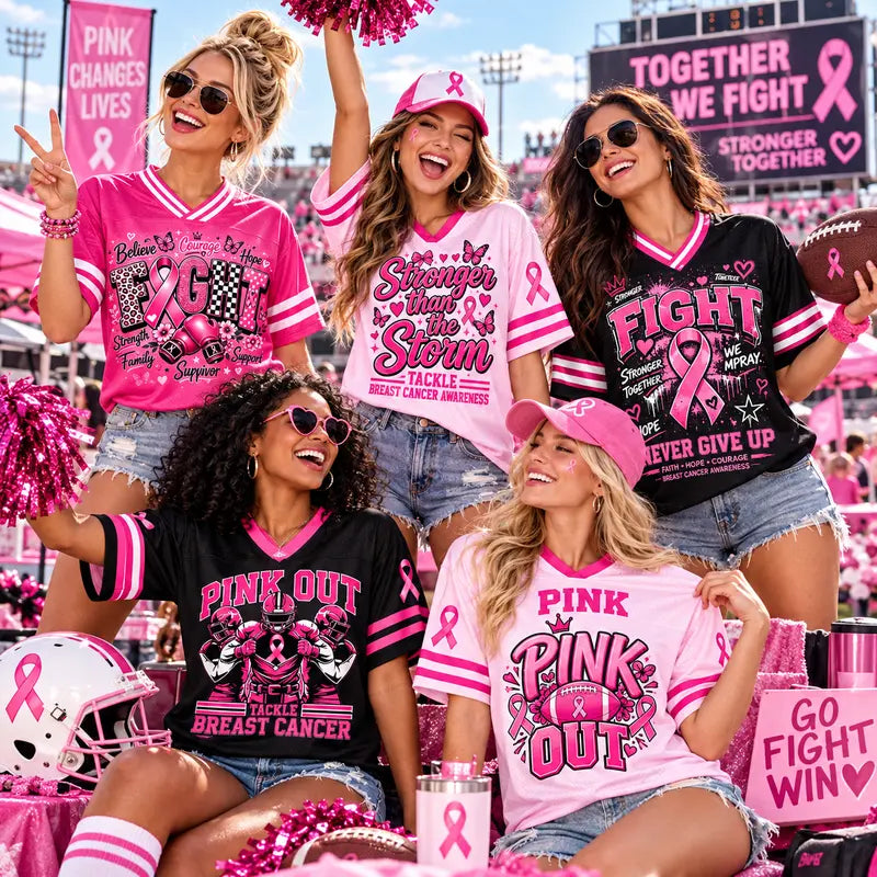 Women’s Pink Ribbon Breast Cancer Awareness Game Day Jersey Shirt