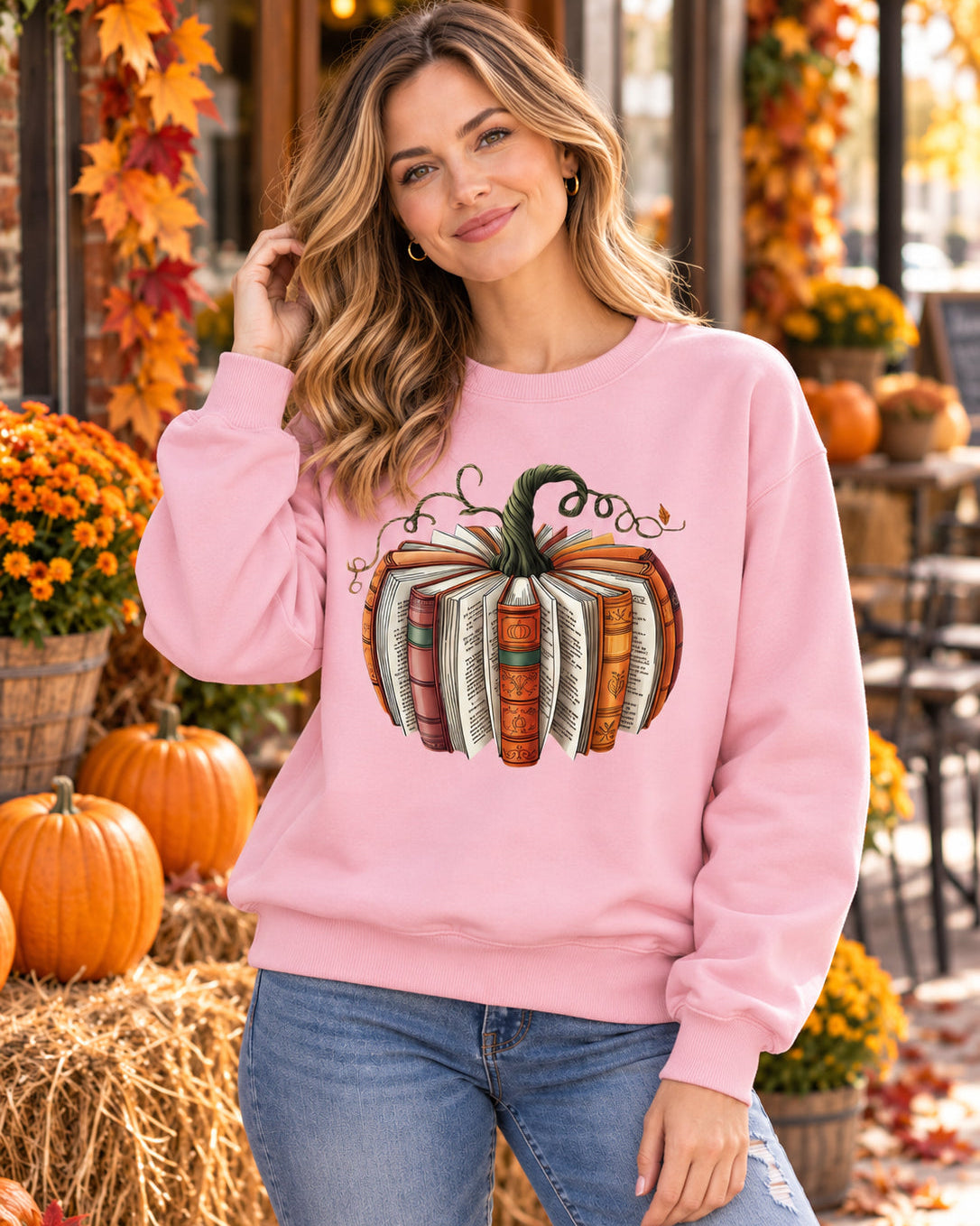 Women's Vintage Book Pumpkin Graphic Sweatshirt