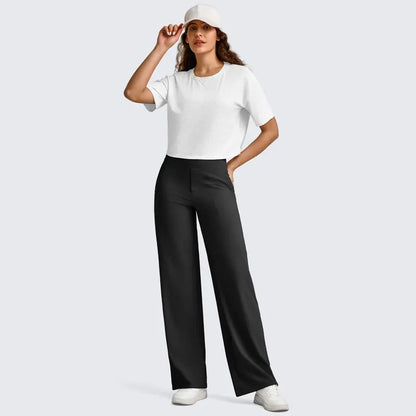 Women’s High-Waist Stretch Wide-Leg Pants with Pockets