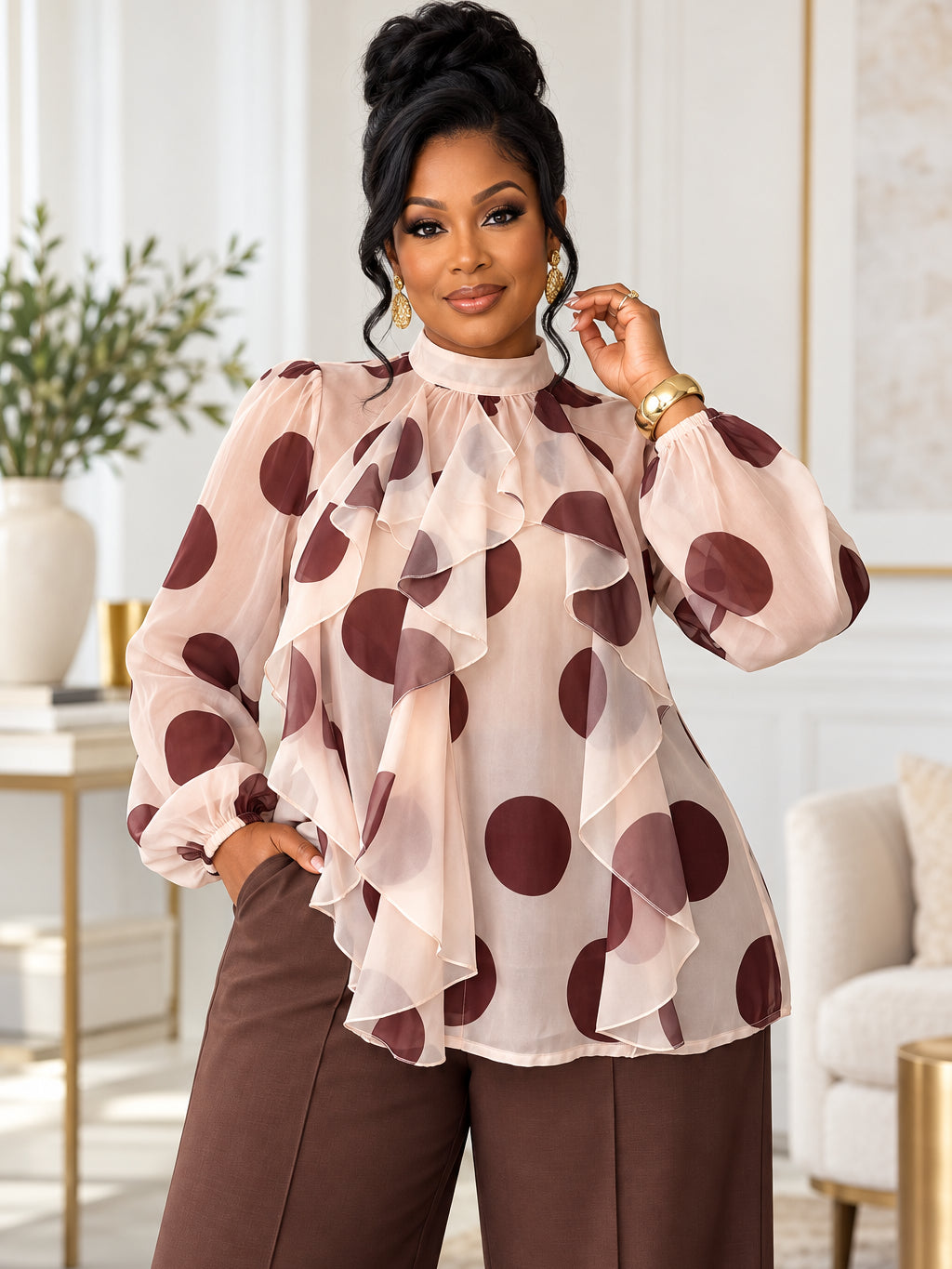 Women's Vintage Polka Dot Chiffon Blouse