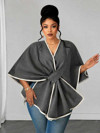 Women's Elegant Contrast-Trim Wrap Cape