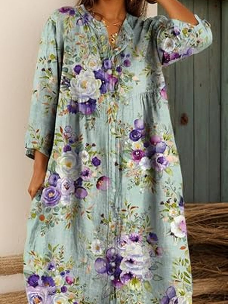 ✨Women’s Loose Boho  Dress – Printed Button Down Vacation Shirt Dress