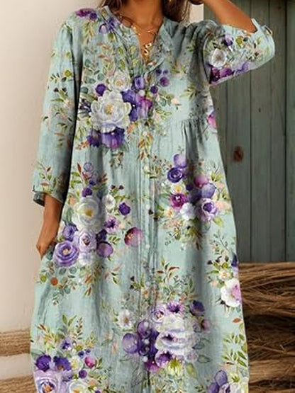 ✨Women’s Loose Boho  Dress – Printed Button Down Vacation Shirt Dress