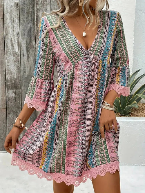 Women's Bohemian Print V-Neck Dress