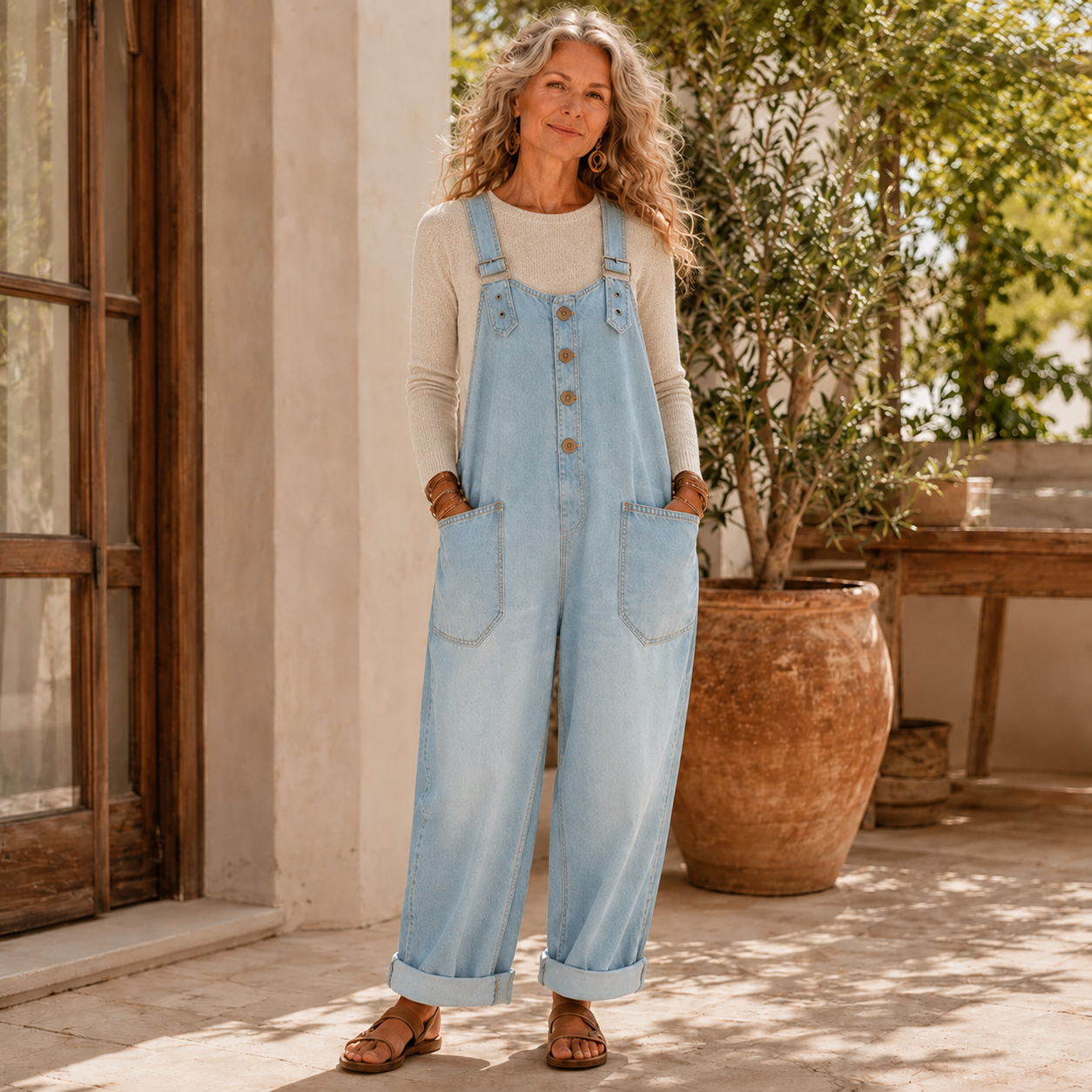 Women's Vintage Loose Wide-Leg Denim Bib Overalls