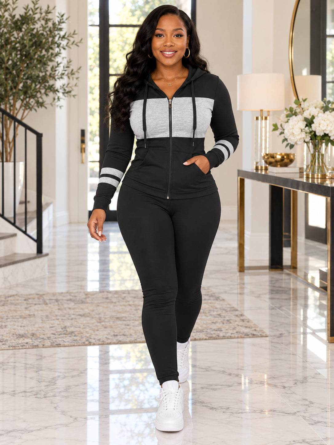 Women's Zip-Up Hooded 2-Piece Matching Set