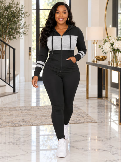 Women's Zip-Up Hooded 2-Piece Matching Set