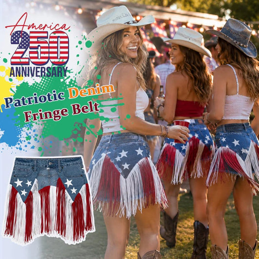 🔥Last Day 50% OFF-USA 250th Anniversary Patriotic Denim Fringe Belt