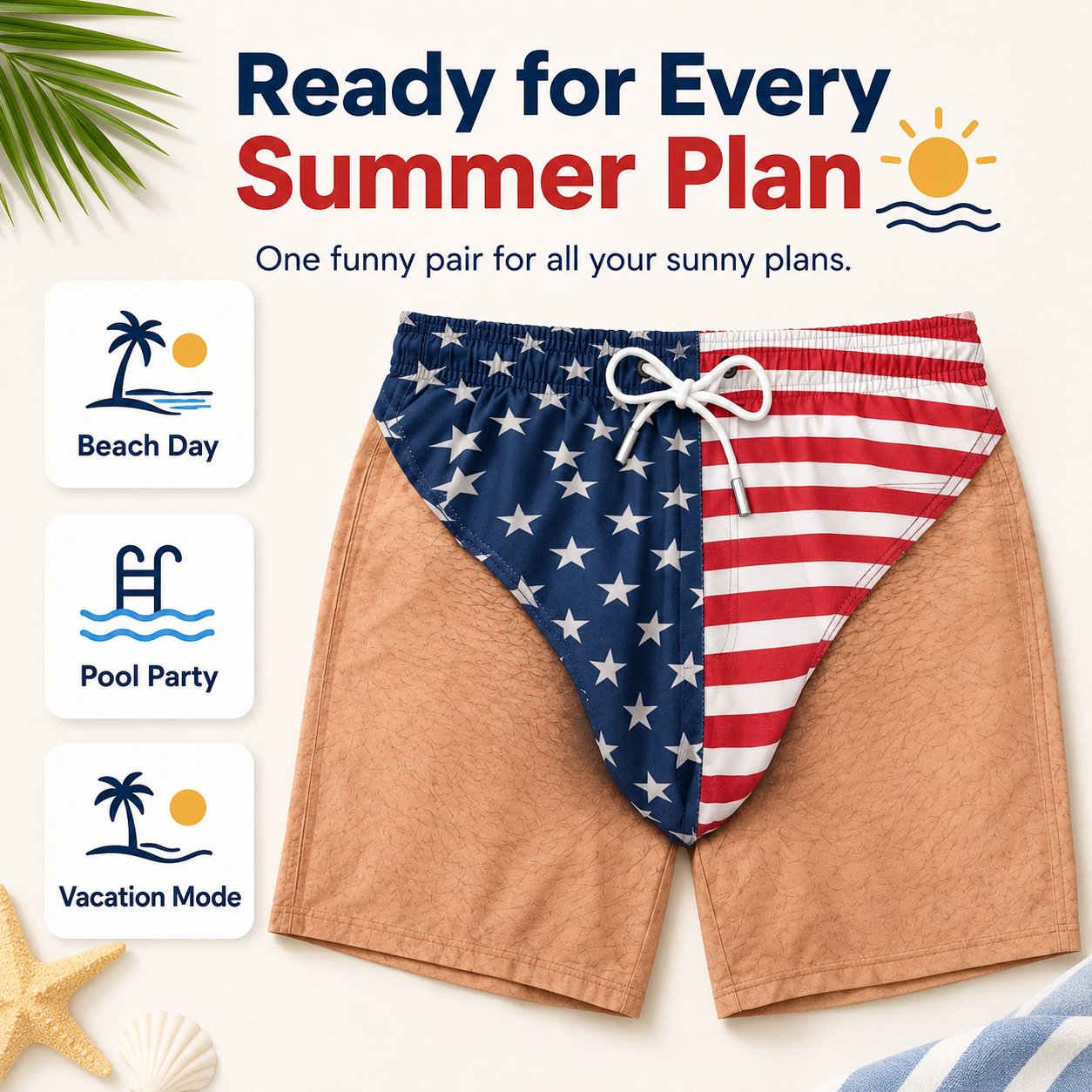 🏖️🇺🇸 Funny Patriotic Men’s Swim Trunks – Freedom & Chill Summer Beach Shorts