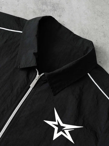 Men's 2 Pieces Outfits Casual Stars Pattern Shirt and Shorts Set Quarter-Zip Athletic