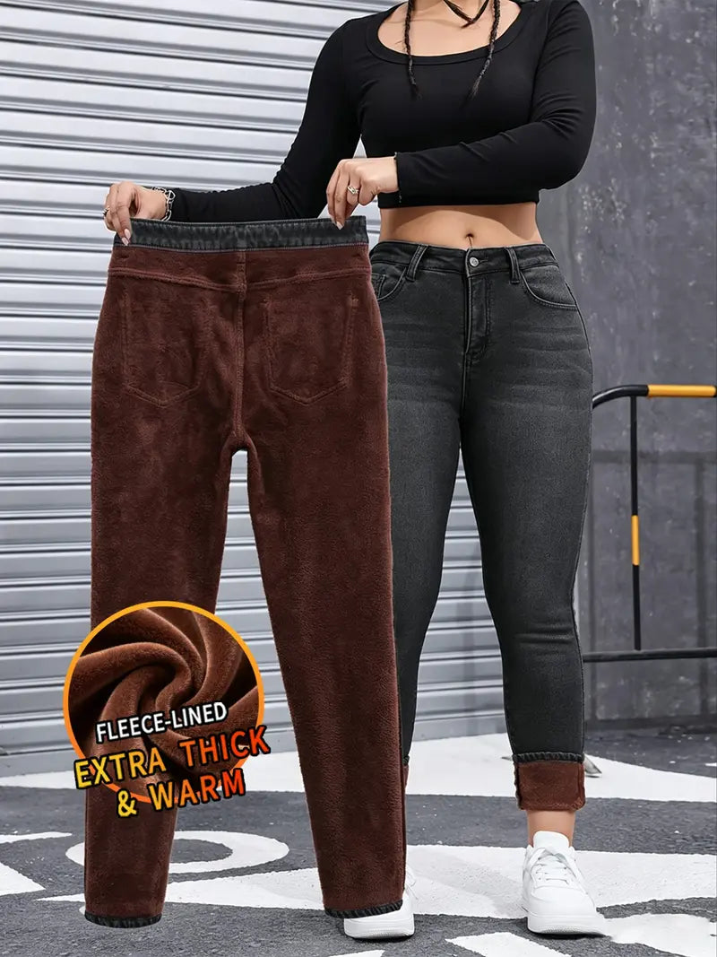 Women's Fleece-Lined High Waist Thermal Slim Stretch Jeans