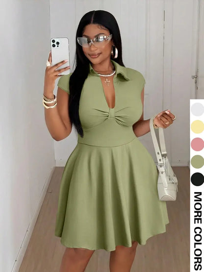 Plus Size V-Neck A-Line Summer Dress