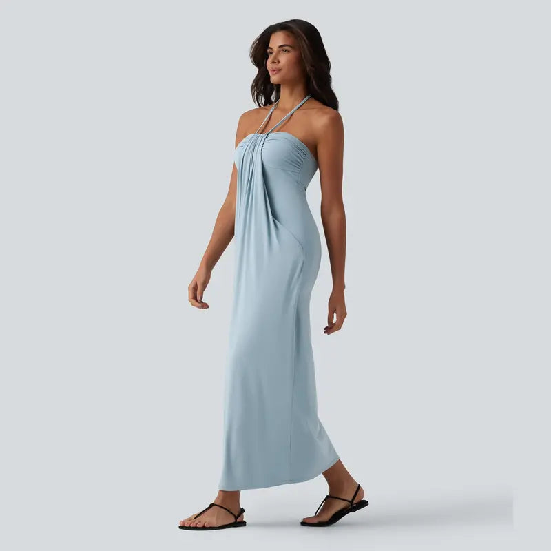 Convertible Halter Tie-Back Maxi Dress – Backless Resort & Evening Gown