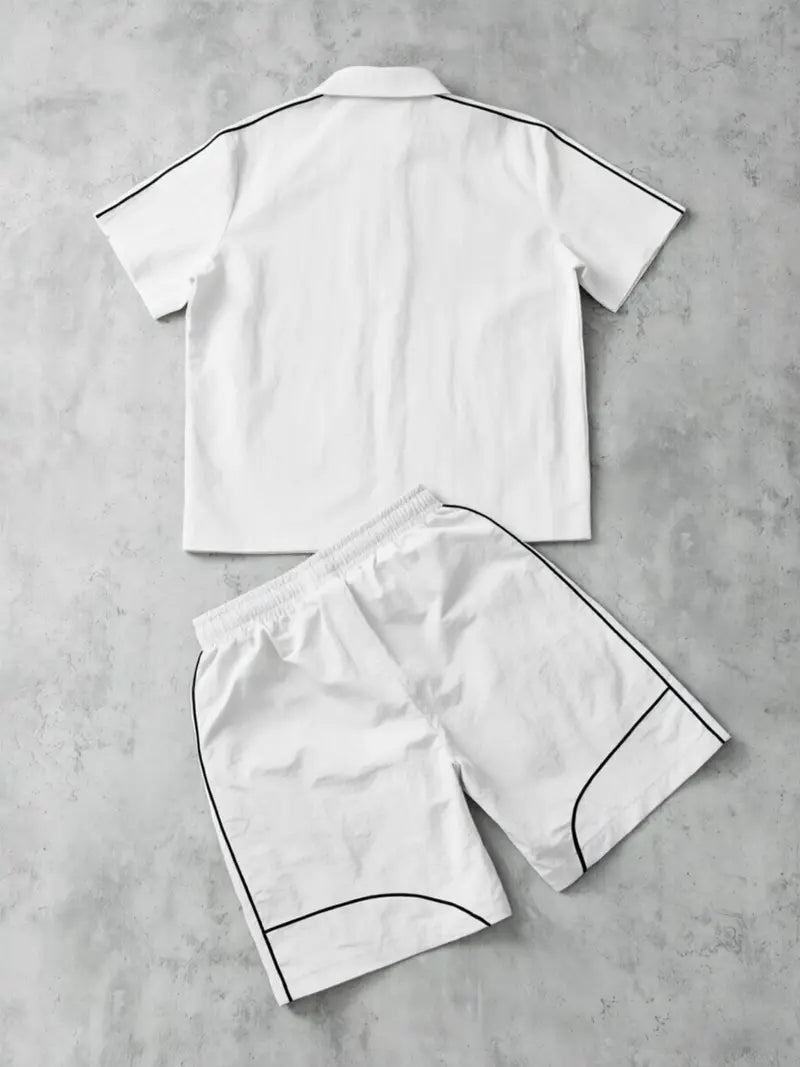Men's 2 Pieces Outfits Casual Stars Pattern Shirt and Shorts Set Quarter-Zip Athletic