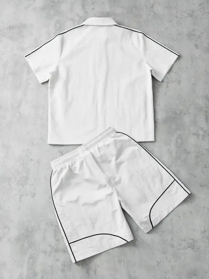 Men's 2 Pieces Outfits Casual Stars Pattern Shirt and Shorts Set Quarter-Zip Athletic
