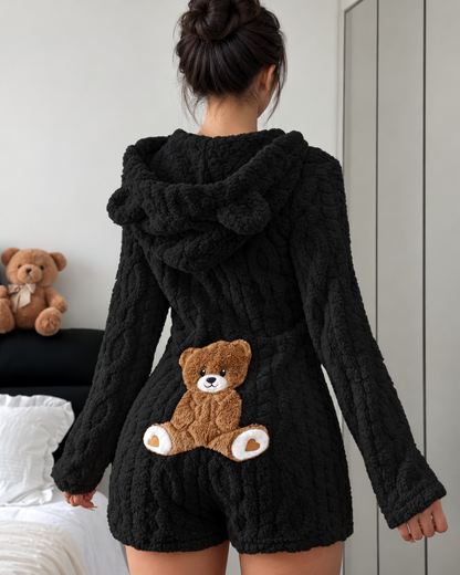 Women's Plush Teddy Bear Hooded Onesie Pajamas