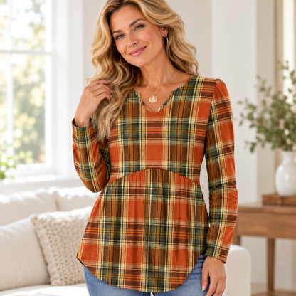Women's Printed V-Neck Babydoll Tunic Top