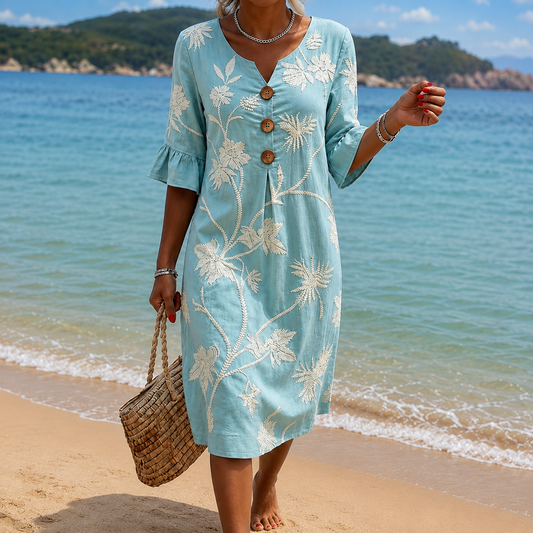 🌸Boho V-Neck Linen-Style Midi Dress