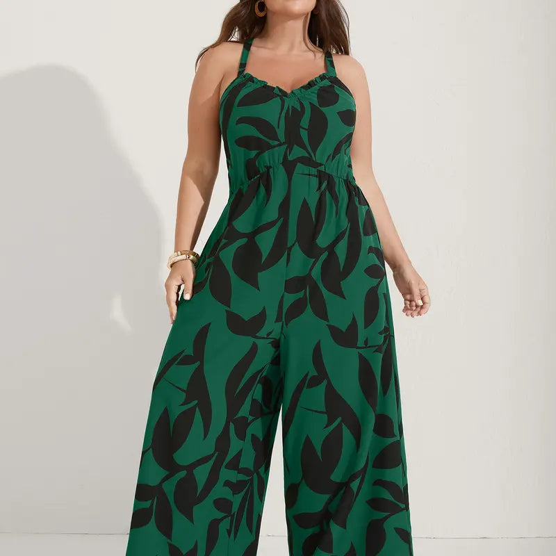 Plus Size Boho Wide-Leg Jumpsuit with Pockets