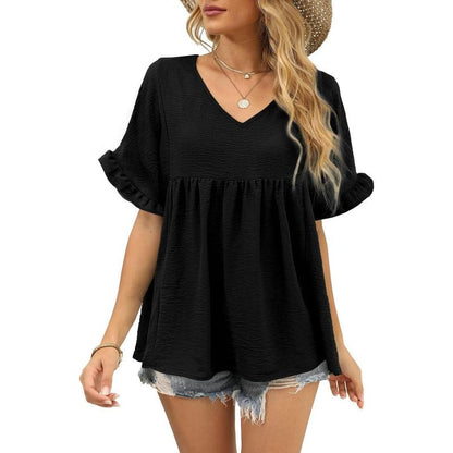 🌸 V-Neck Ruffle Sleeve Babydoll Top