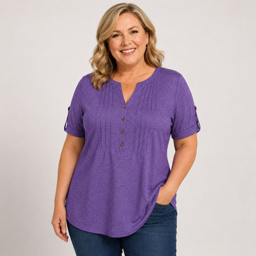 Women’s Pleated V-Neck Button Top