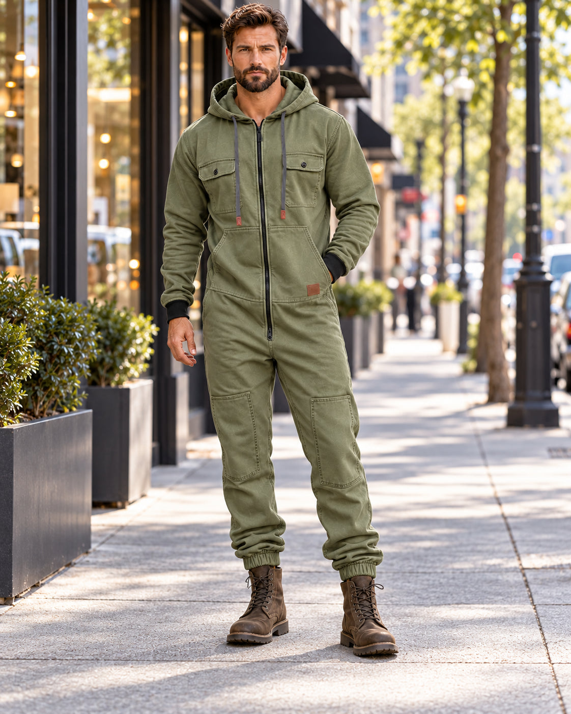 Men's Hooded Cargo Jumpsuit