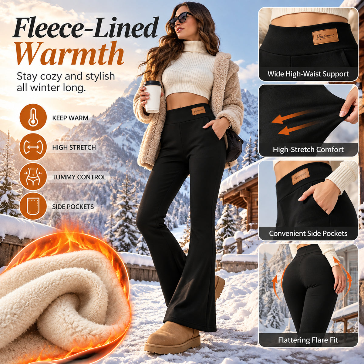 Women’s High-Waisted Fleece-Lined Flare Leggings