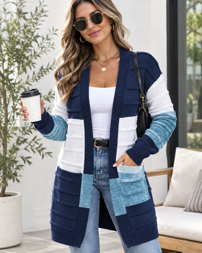 Women's Colorblock Textured Longline Knit Cardigan