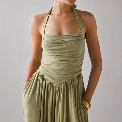 Women’s Ruched Halter Jumpsuit with Pockets
