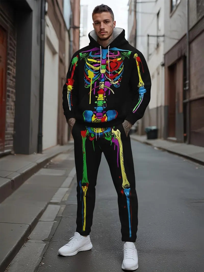 Men's Halloween Ghost Face Graphic Hoodie & Jogger Pants Set