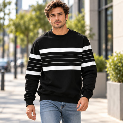 Men's Classic Colorblock Striped Relaxed Fit Sweatshirt