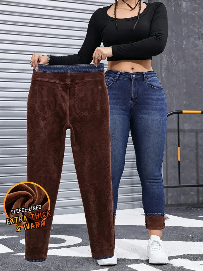 Women's Fleece-Lined High Waist Thermal Slim Stretch Jeans
